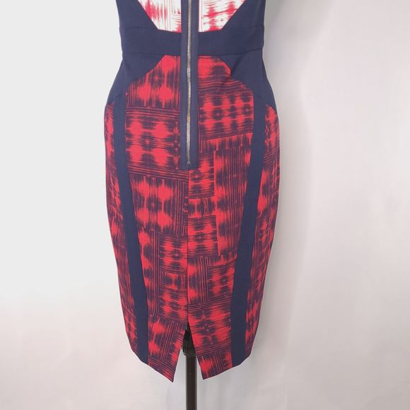 BCBGMaxazria Averie Ikat Red Blue Sheath Dress - Picture 7 of 9